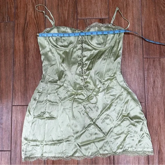 Meshki Light Green Satin Mini Dress - Picture 5 of 8